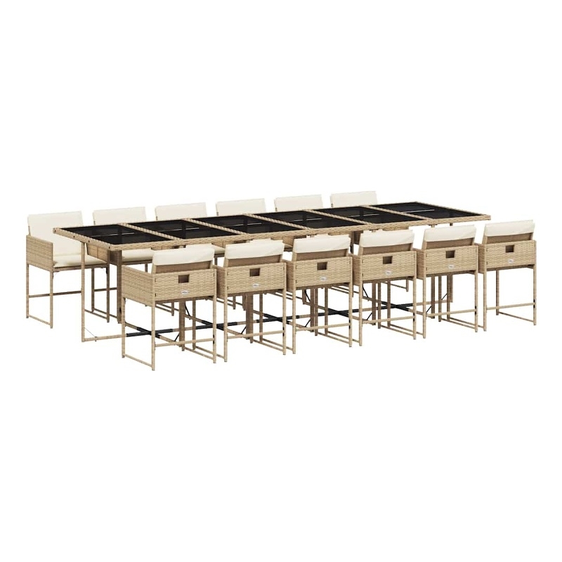 vidaXL 13 Piece Poly Rattan Garden Dining Set in Beige/Cream White/Black
