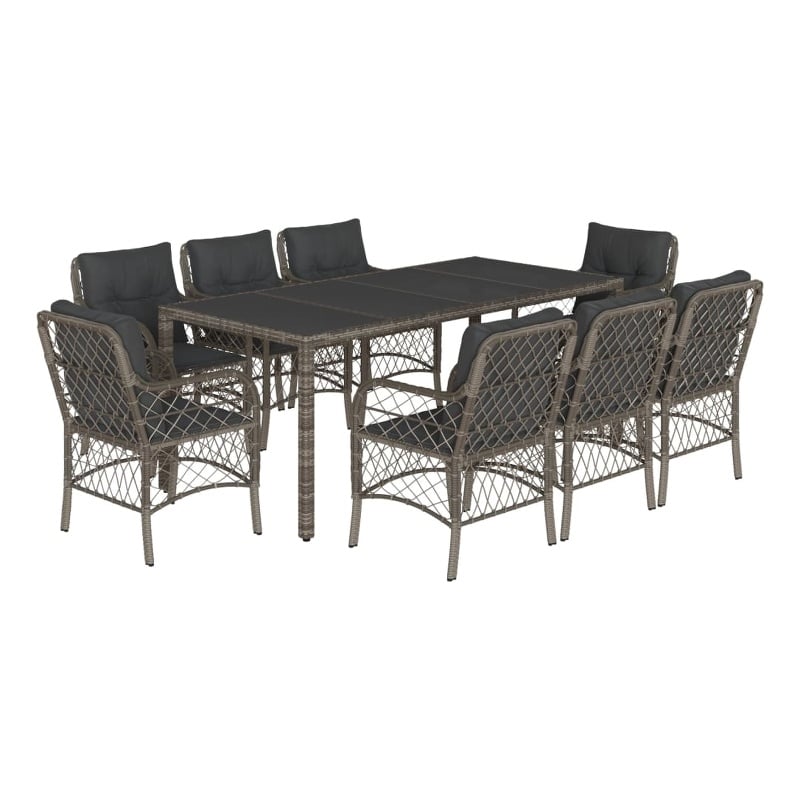 vidaXL 9 Piece Poly Rattan Garden Dining Set in Grey