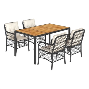 vidaXL 5 Piece Poly Rattan Garden Dining Set in Black/Cream
