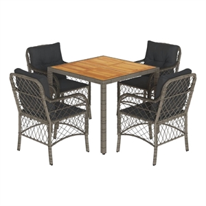 vidaXL 5 Piece Poly Rattan Garden Dining Set in Grey