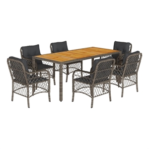 vidaXL 7 Piece Poly Rattan Garden Dining Set in Grey
