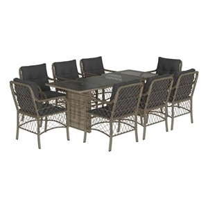 vidaXL 9 Piece Poly Rattan Garden Dining Set in Gray