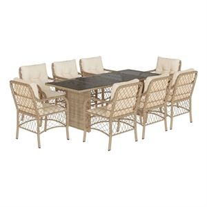 vidaXL 9 Piece Rattan Garden Dining Set in Beige