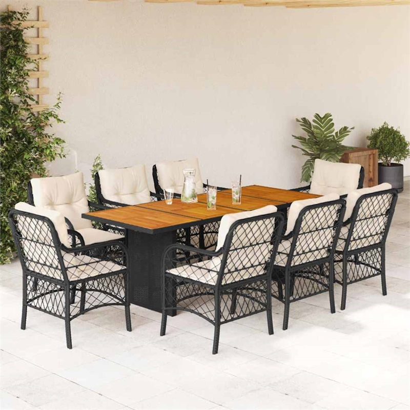 vidaXL 9 Piece Poly Rattan Garden Dining Set in Black/Cream White