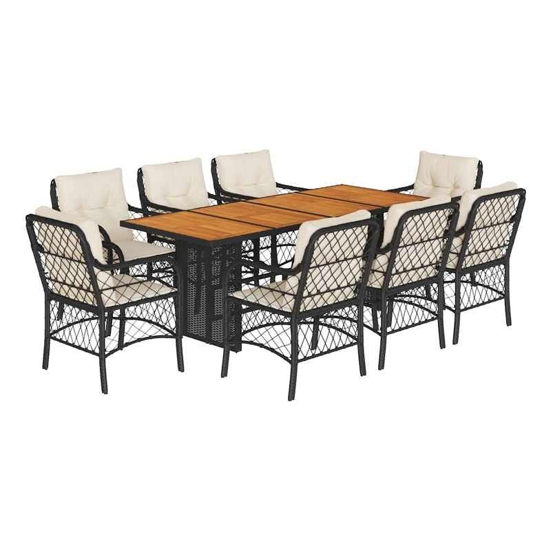 vidaXL 9 Piece Poly Rattan Garden Dining Set in Black/Cream White