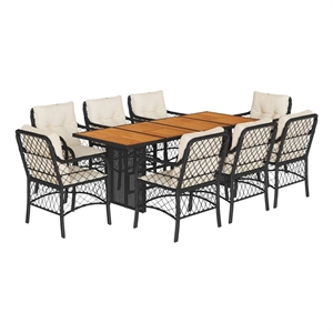 vidaXL 9 Piece Poly Rattan Garden Dining Set in Black/Cream White