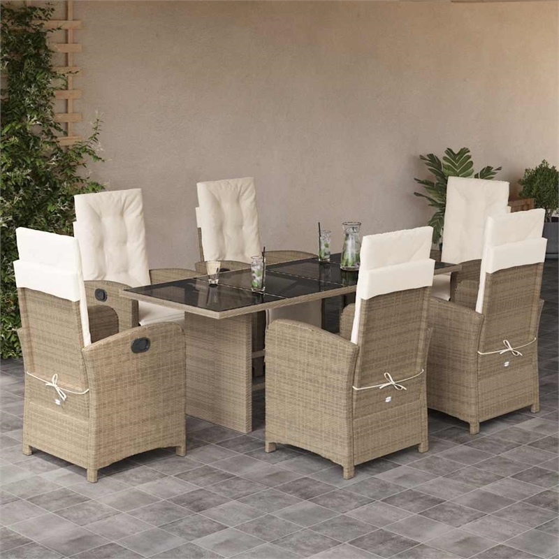 vidaXL 7 Piece Rattan Garden Dining Set with Cushions in White