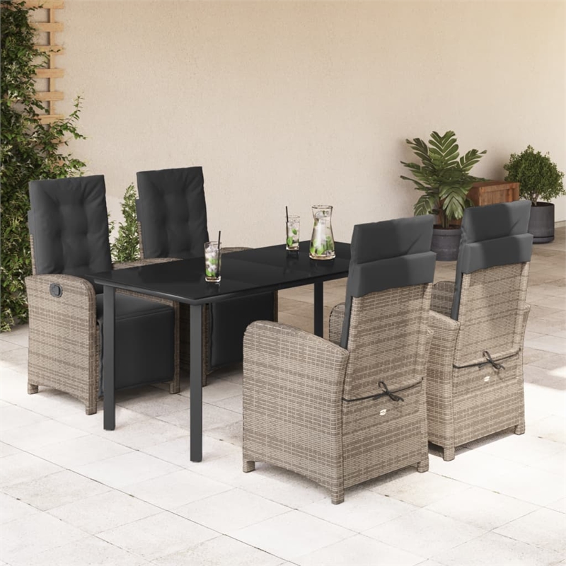 vidaXL 5 Piece Poly Rattan Garden Dining Set in Black/Dark Grey