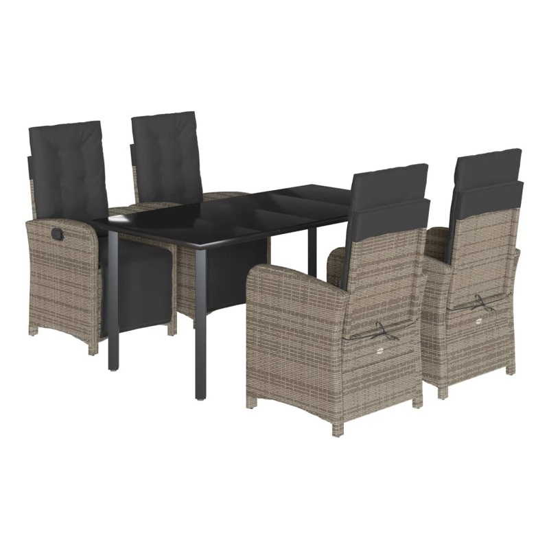 vidaXL 5 Piece Poly Rattan Garden Dining Set in Black/Dark Grey