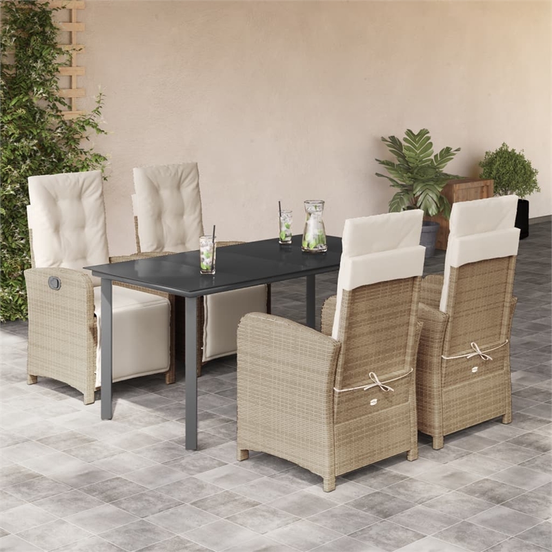 vidaXL 5 Piece Rattan Garden Dining Set in Black/Cream White