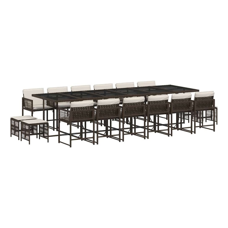 vidaXL 17 Piece Poly Rattan Garden Dining Set in Brown/Cream white