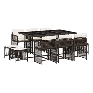 vidaXL 11 Piece Rattan Garden Dining Set in Brown/Cream white