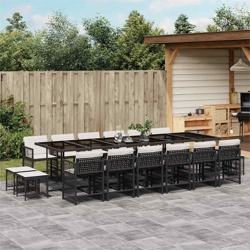vidaXL 17 Piece Poly Rattan Garden Dining Set in Black/Cream White