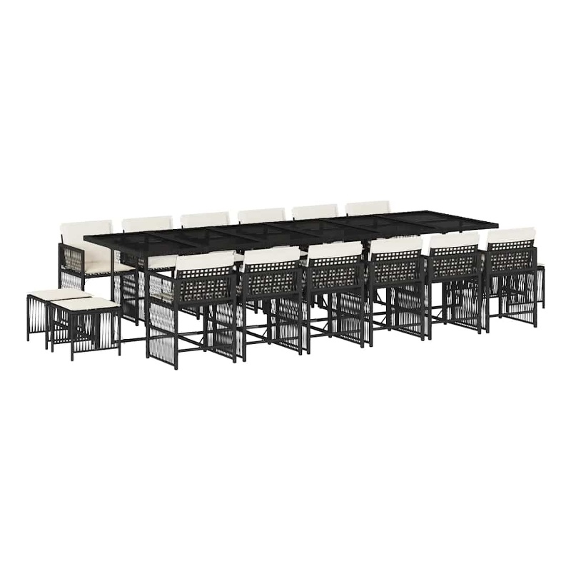 vidaXL 17 Piece Poly Rattan Garden Dining Set in Black/Cream White