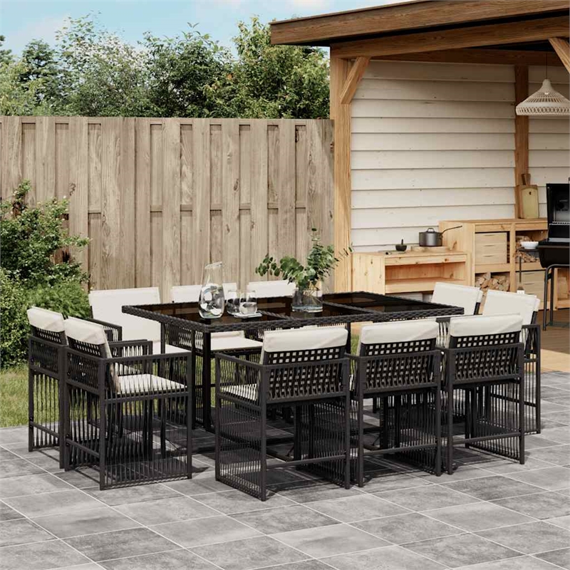vidaXL 11 Piece Rattan Garden Dining Set in Black/Cream White