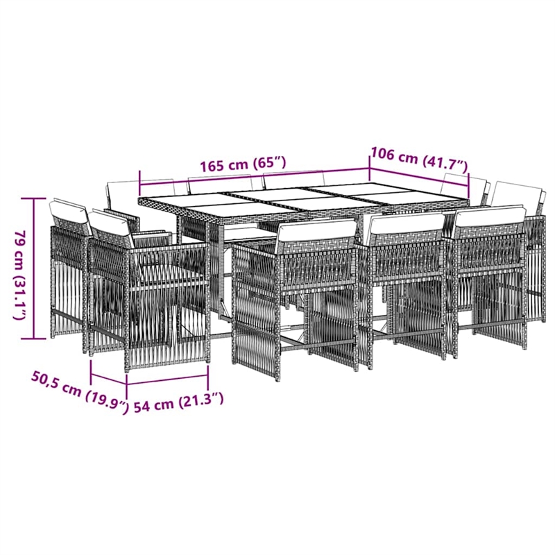 vidaXL 11 Piece Rattan Garden Dining Set in Black/Cream White