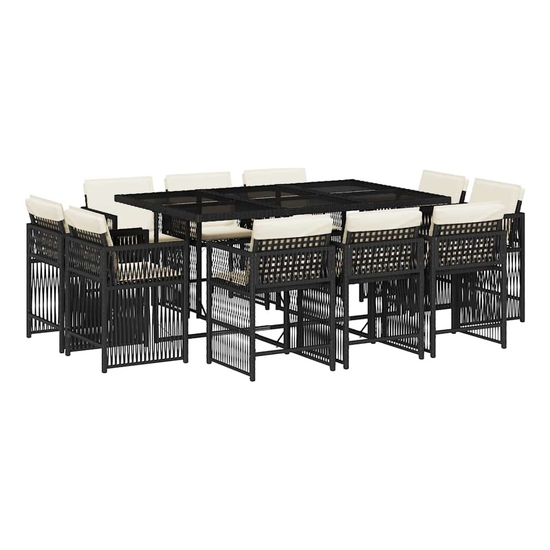 vidaXL 11 Piece Rattan Garden Dining Set in Black/Cream White