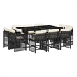 vidaXL 11 Piece Rattan Garden Dining Set in Black/Cream White