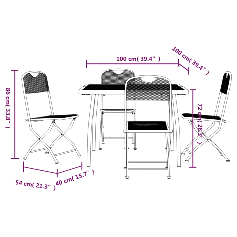 vidaXL 5 Piece Steel Garden Dining Set in Anthracite
