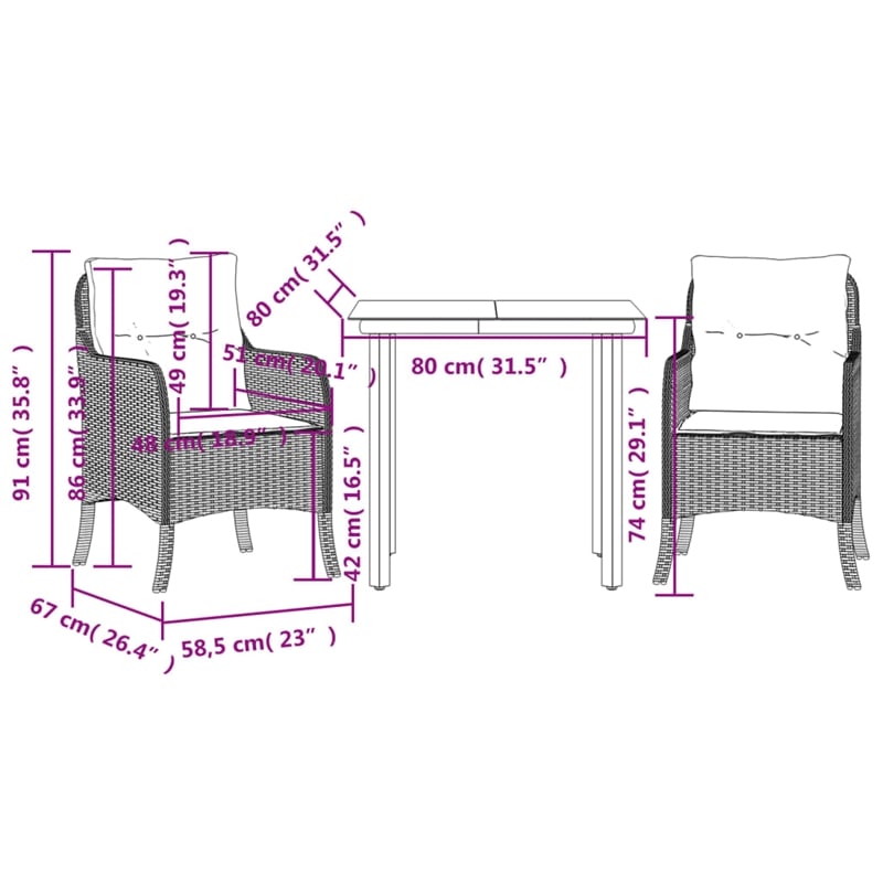 vidaXL Poly Rattan Garden Dining Set in Black/Cream White