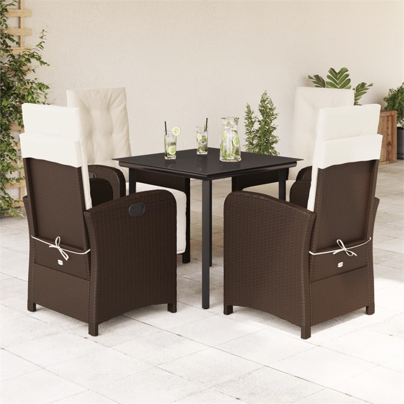 vidaXL 5 Piece Poly Rattan Patio Dining Set in Brown/Cream white