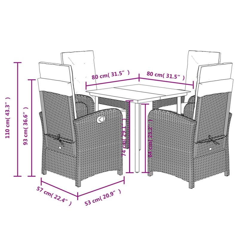 vidaXL 5 Piece Poly Rattan Patio Dining Set in Brown/Cream white