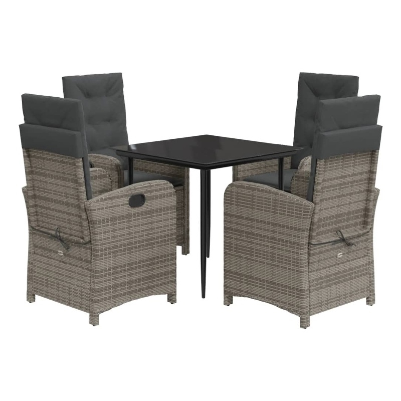 vidaXL 5 Piece Rattan Garden Dining Set in Black/Dark Grey