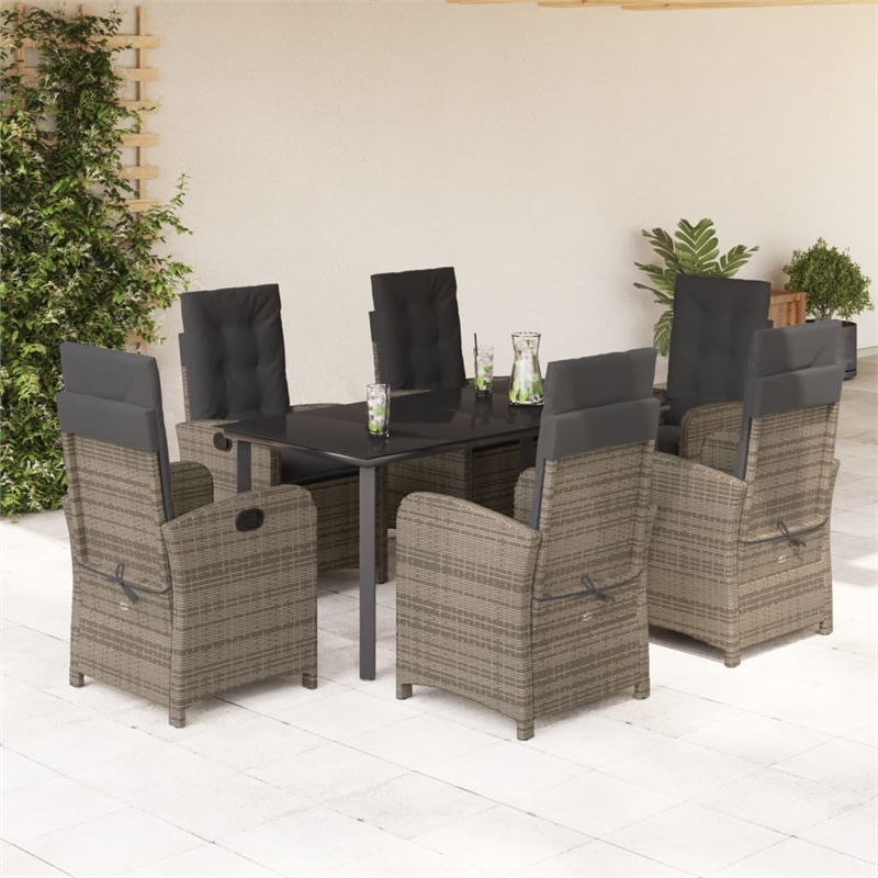 vidaXL 7 Piece Poly Rattan Garden Dining Set with Cushions in Black