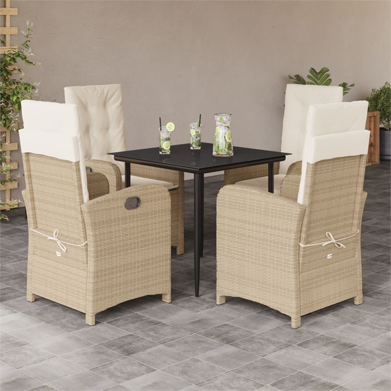 vidaXL 5 Piece Rattan Garden Dining Set in Black/Cream White