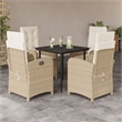 vidaXL 5 Piece Rattan Garden Dining Set in Black/Cream White