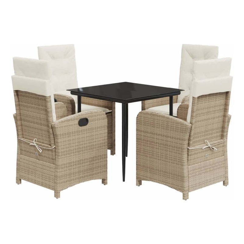 vidaXL 5 Piece Rattan Garden Dining Set in Black/Cream White