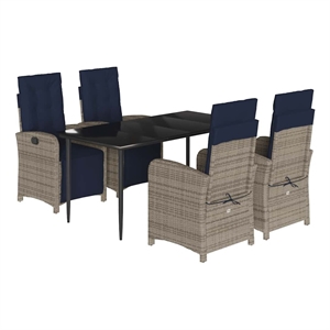 vidaXL 5 Piece Rattan Garden Dining Set in Black