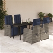 vidaXL 5 Piece Poly Rattan Garden Dining Set in Grey/Black/Navy Blue