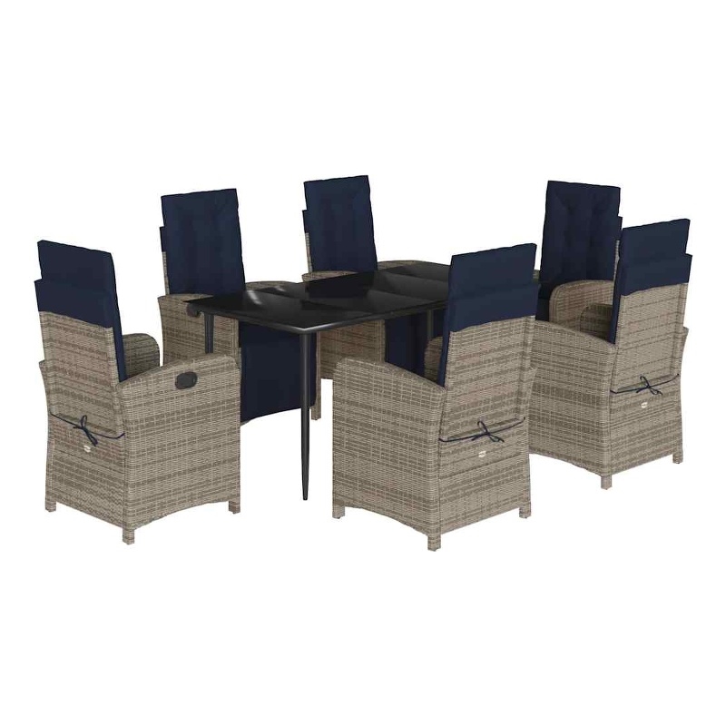 vidaXL 7 Piece Poly Rattan Garden Dining Set in Black
