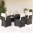 vidaXL 7 Piece Poly Rattan Garden Dining Set in Black/Cream White