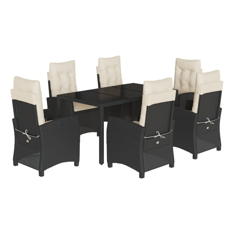 vidaXL 7 Piece Poly Rattan Garden Dining Set in Black/Cream White
