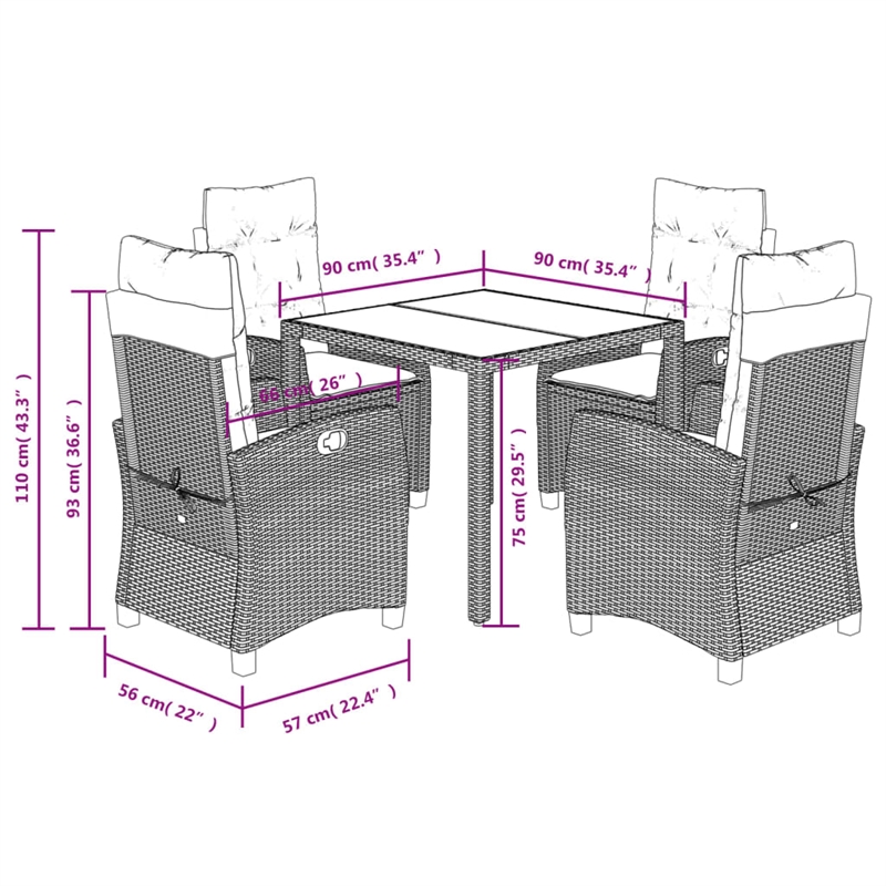 vidaXL 5 Piece Poly Rattan Garden Dining Set in Black/Cream White