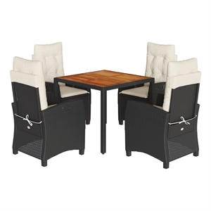 vidaXL 5 Piece Poly Rattan Garden Dining Set in Black/Cream White