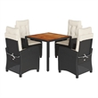 vidaXL 5 Piece Poly Rattan Garden Dining Set in Black/Cream White