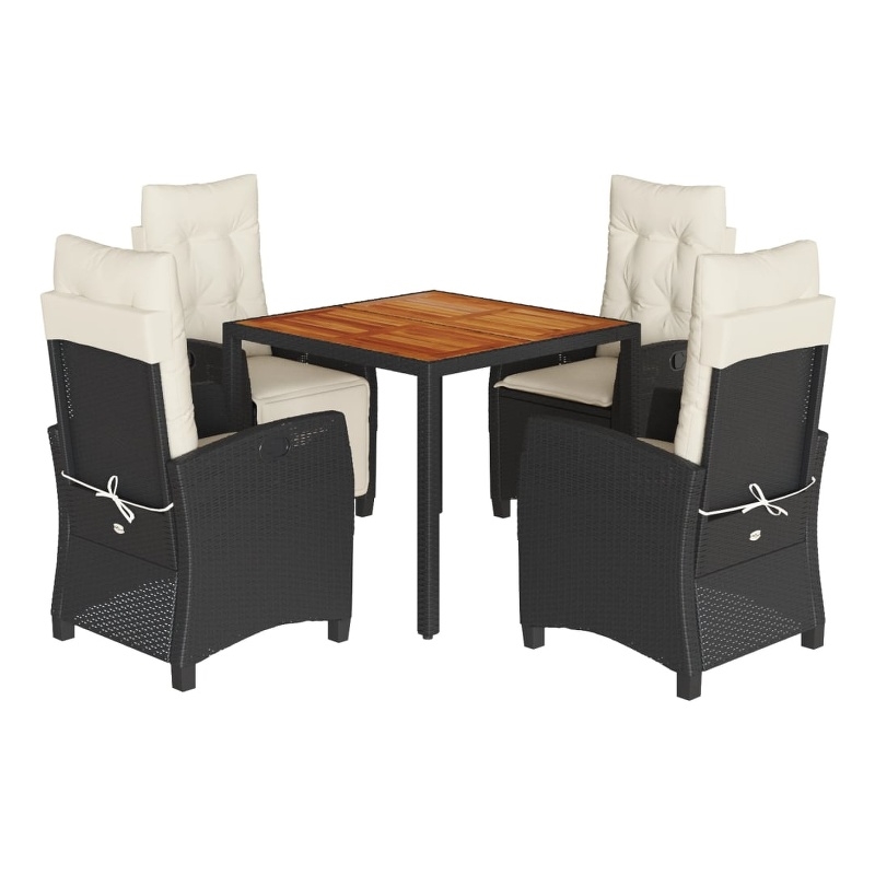 vidaXL 5 Piece Poly Rattan Garden Dining Set in Black/Cream White