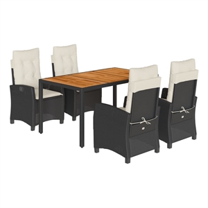 vidaXL 5 Piece Poly Rattan Garden Dining Set in Black/Cream White