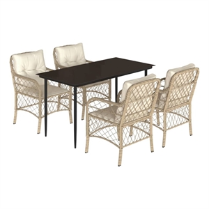 vidaXL 5 Piece Poly Rattan Garden Dining Set in Black/Cream White