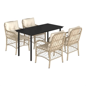 vidaXL 5 Piece Poly Rattan Garden Dining Set in Black/Cream White