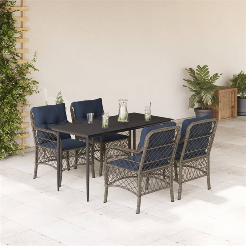vidaXL 5 Piece Poly Rattan Garden Dining Set in Grey/Black/Navy Blue