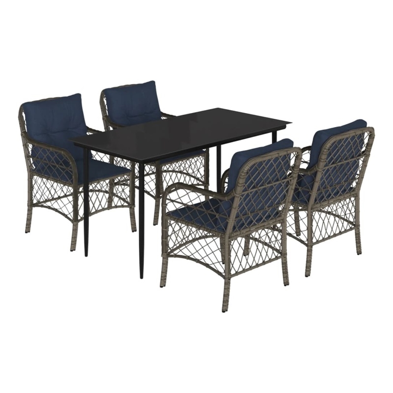 vidaXL 5 Piece Poly Rattan Garden Dining Set in Grey/Black/Navy Blue