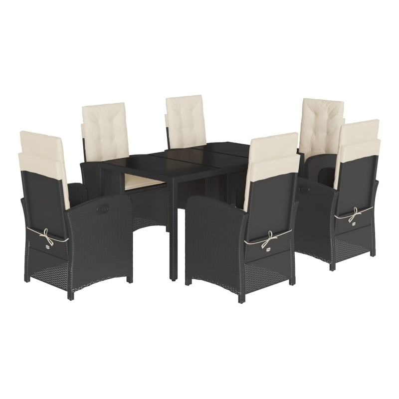 vidaXL 7 Piece Poly Rattan Garden Dining Set in Black/Cream White