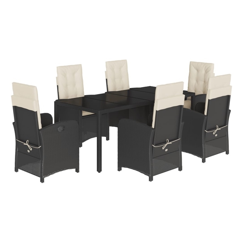 vidaXL 7 Piece Poly Rattan Patio Dining Set in Black/Cream White