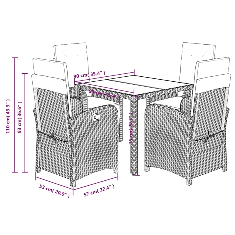 vidaXL 5 Piece Poly Rattan Garden Dining Set in Black/Cream White