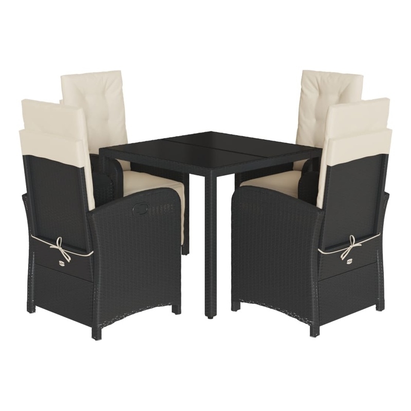 vidaXL 5 Piece Poly Rattan Garden Dining Set in Black/Cream White