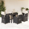 vidaXL 7 Piece Poly Rattan Patio Dining Set in Black/Cream White